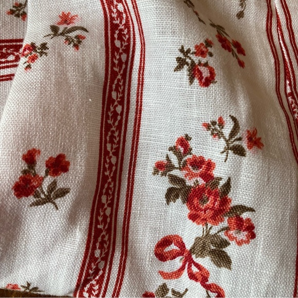 REFORMATION White Red Floral Stripe Linen Midi Ruffle Hem Skirt NWOT - Picture 7 of 11